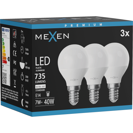 Mexen Nova 3x LED lemputė E14, G45, 7W, Neutrali - 4000K, 735 lm - L101-E14-0740-01x03