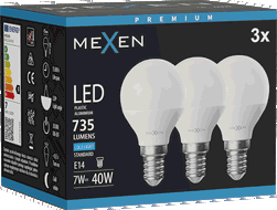 Mexen Nova 3x LED lemputė E14, G45, 7W, Šalta - 6500K, 735 lm - L101-E14-0765-01x03