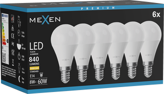 Mexen Nova 6x LED lemputė E14, G45, 8W, Šiltas - 3000K, 840 lm - L101-E14-0830-01x06