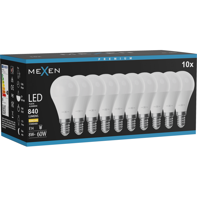 Mexen Nova 10x LED lemputė E14, G45, 8W, Šilta - 3000K, 840 lm - L101-E14-0830-01x10
