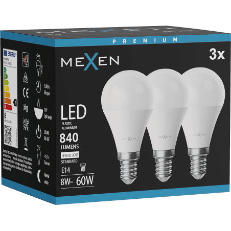 Mexen Nova 3x LED lemputė E14, G45, 8W, Neutralus - 4000K, 840 lm - L101-E14-0840-01x03