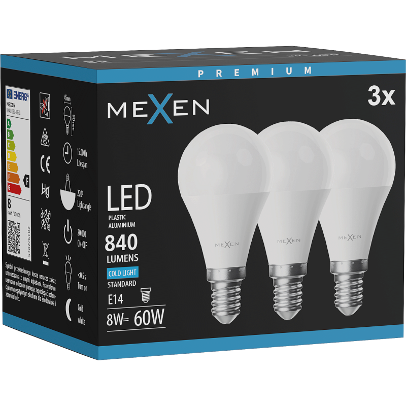 Mexen Nova 3x LED lemputė E14, G45, 8W, Šalta - 6500K, 840 lm - L101-E14-0865-01x03