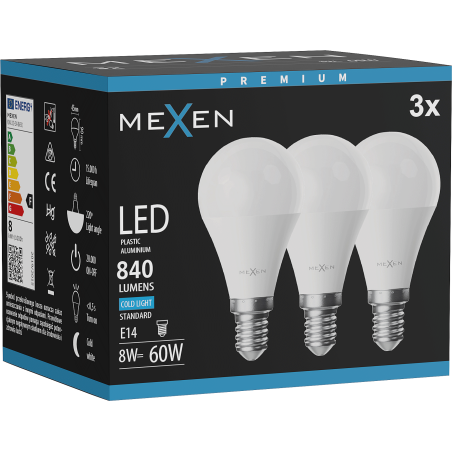 Mexen Nova 3x LED lemputė E14, G45, 8W, Šalta - 6500K, 840 lm - L101-E14-0865-01x03