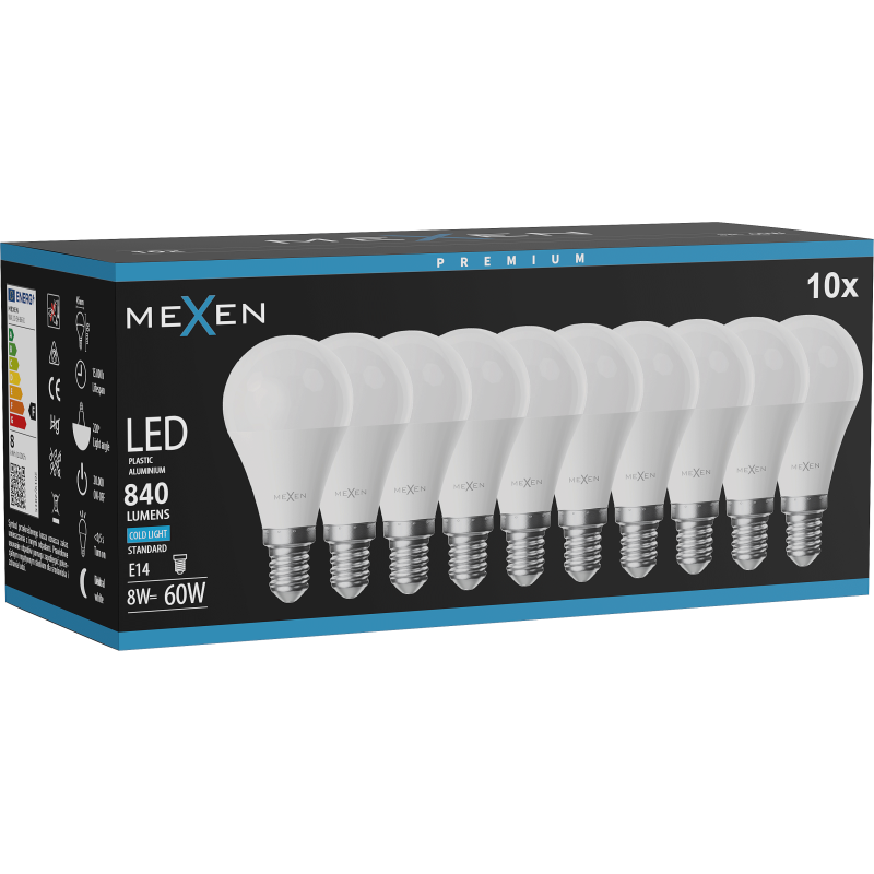 Mexen Nova 10x LED lemputė E14, G45, 8W, Šalta - 6500K, 840 lm - L101-E14-0865-01x10