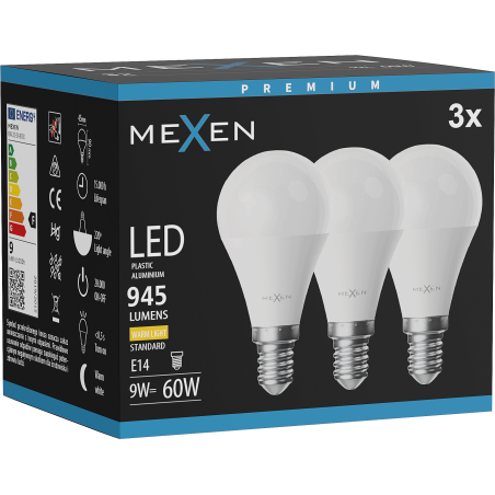 Mexen Nova 3x LED lemputė E14, G45, 9W, Šilta - 3000K, 945 lm - L101-E14-0930-01x03