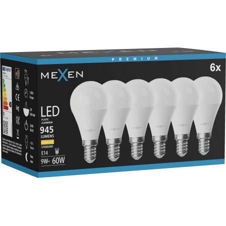Mexen Nova 6x LED lemputė E14, G45, 9W, Šilta - 3000K, 945 lm - L101-E14-0930-01x06