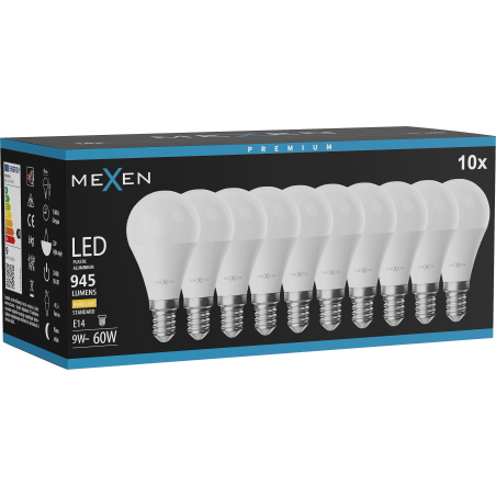 Mexen Nova 10x LED lemputė E14, G45, 9W, Šilta - 3000K, 945 lm - L101-E14-0930-01x10