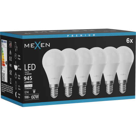Mexen Nova 6x LED lemputė E14, G45, 9W, Neutrali - 4000K, 945 lm - L101-E14-0940-01x06
