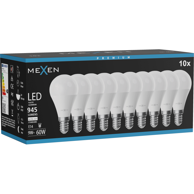 Mexen Nova 10x LED lemputė E14, G45, 9W, Neutralus - 4000K, 945 lm - L101-E14-0940-01x10