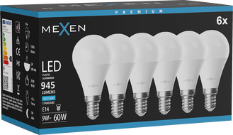 Mexen Nova 6x LED lemputė E14, G45, 9W, Šalta - 6500K, 945 lm - L101-E14-0965-01x06