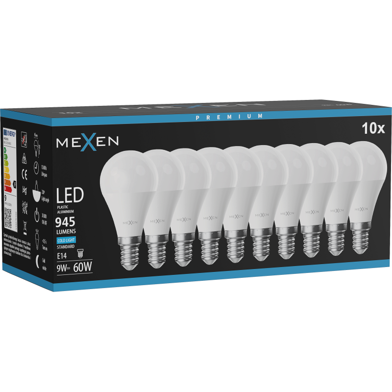Mexen Nova 10x LED lemputė E14, G45, 9W, Šalta - 6500K, 945 lm - L101-E14-0965-01x10