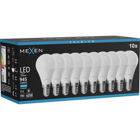 Mexen Nova 10x LED lemputė E14, G45, 9W, Šalta - 6500K, 945 lm - L101-E14-0965-01x10