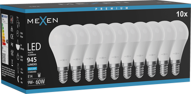 Mexen Nova 10x LED lemputė E14, G45, 9W, Šalta - 6500K, 945 lm - L101-E14-0965-01x10