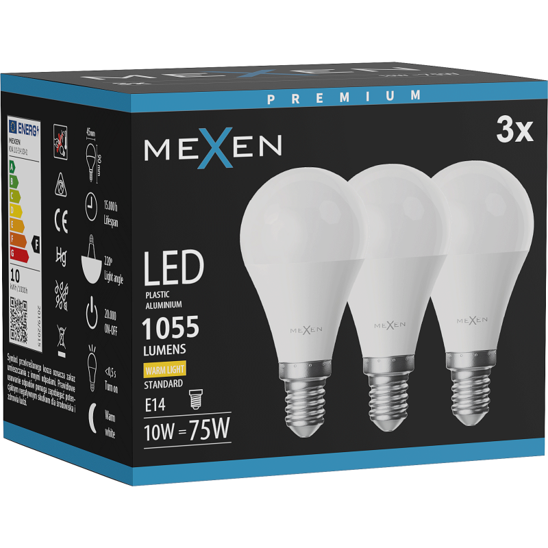 Mexen Nova 3x LED lemputė E14, G45, 10W, Šilta - 3000K, 1055 lm - L101-E14-1030-01x03