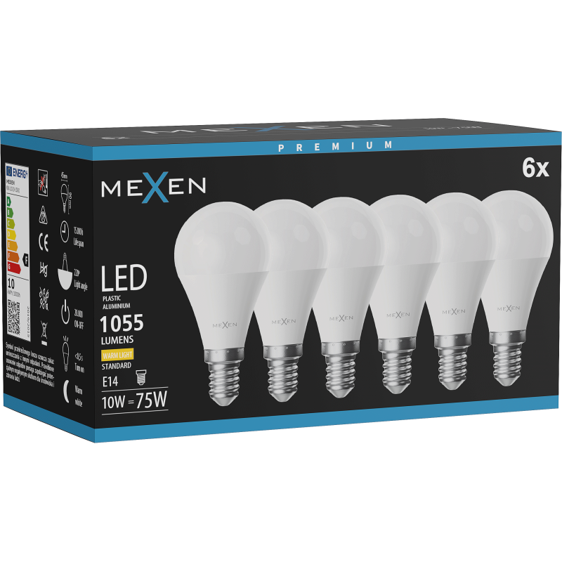 Mexen Nova 6x LED lemputė E14, G45, 10W, Šilta - 3000K, 1055 lm - L101-E14-1030-01x06