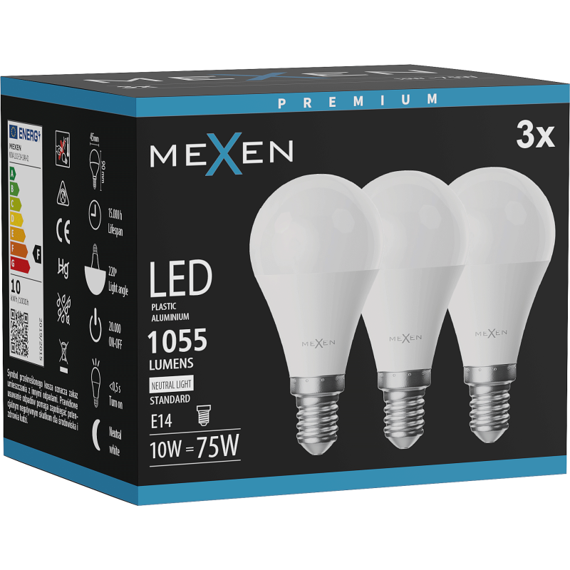Mexen Nova 3x LED Lemputė E14, G45, 10W, Neutrali - 4000K, 1055 lm - L101-E14-1040-01x03