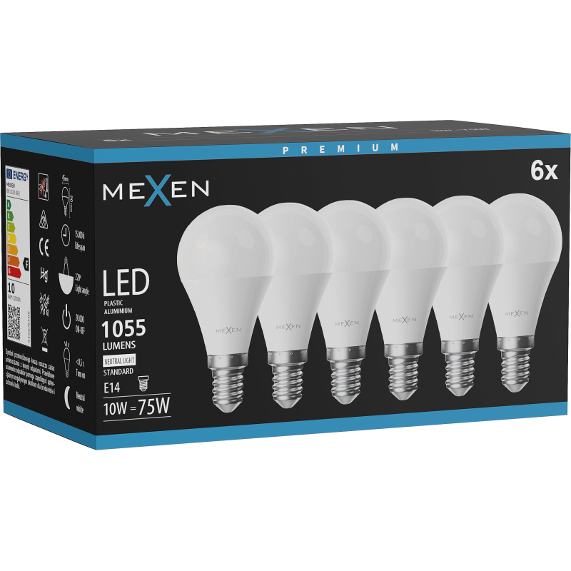 Mexen Nova 6x LED lemputė E14, G45, 10W, Neutrali - 4000K, 1055 lm - L101-E14-1040-01x06