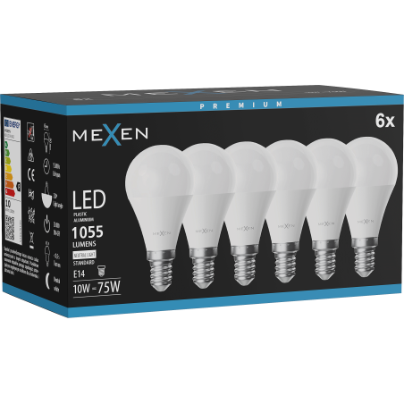 Mexen Nova 6x LED lemputė E14, G45, 10W, Neutrali - 4000K, 1055 lm - L101-E14-1040-01x06