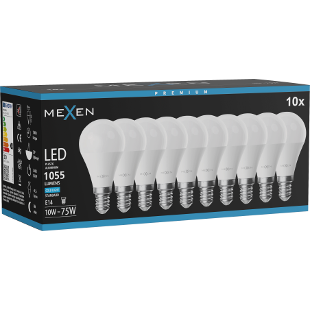 Mexen Nova 10x LED lemputė E14, G45, 10W, Šalta - 6500K, 1055 lm - L101-E14-1065-01x10