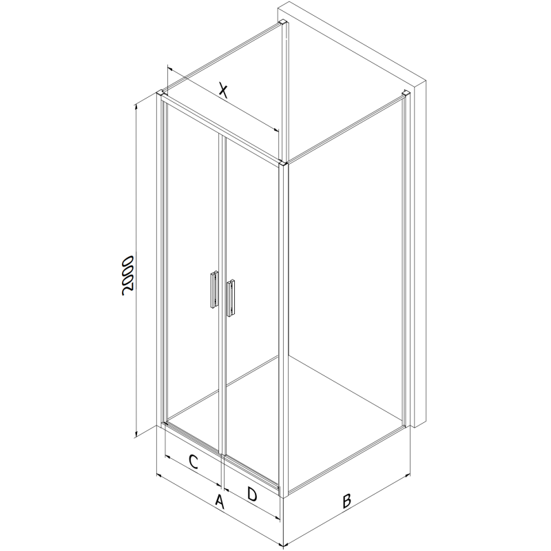 Mexen Exo-3S 3 sienų atveriama dušo kabina 80 x 90 cm, skaidri, chromuota - 814-080-090-01-00-3S