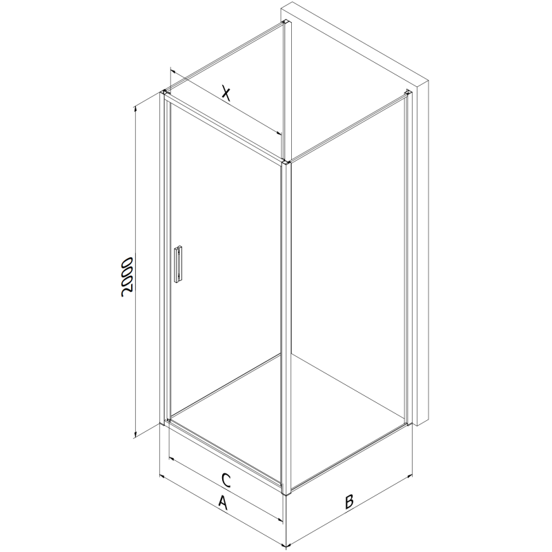 Mexen Exo-3S trijų sienų dušo kabina su atvartinėmis durimis 95 x 80 cm, skaidri, chromuota - 817-095-080-01-00-3S