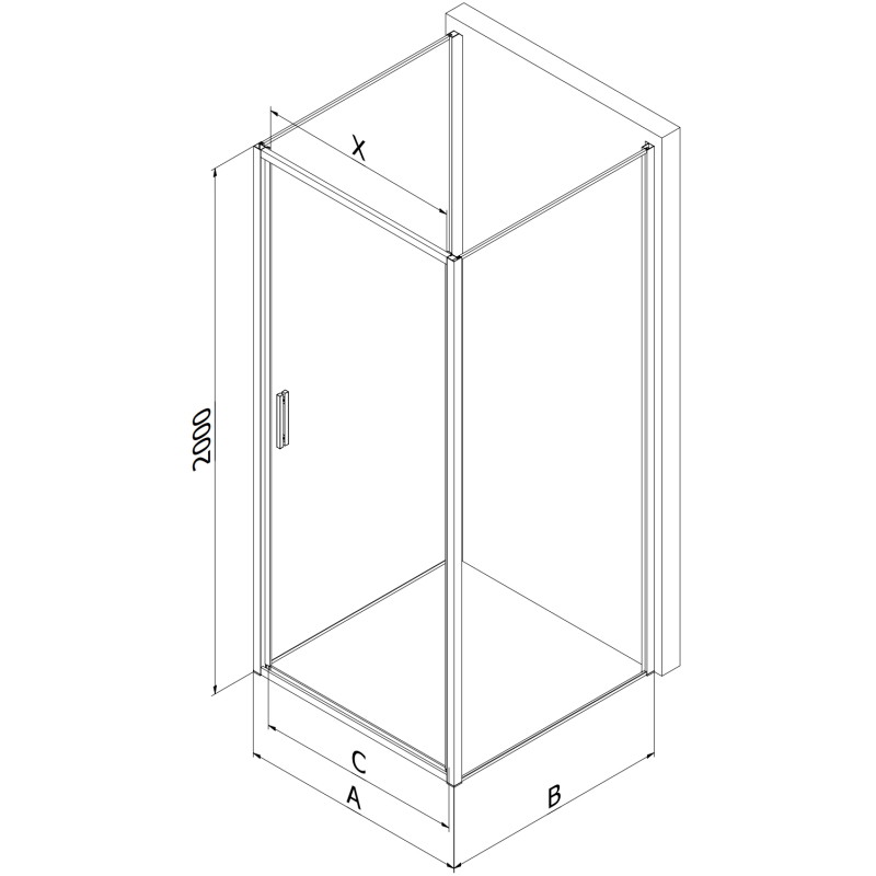 Mexen Exo-B 3S 3-sienų atidaromos dušo kabina 75 x 110 cm, skaidri, chrominė - 817-075-110-01-00-3S