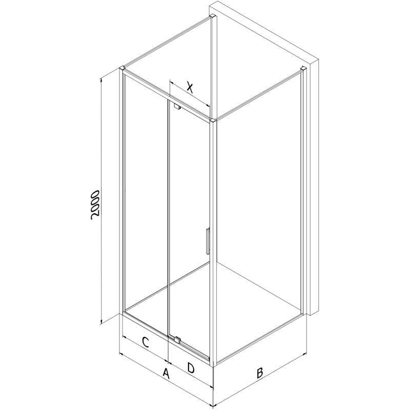 Mexen Exo-3S 3 sienų dušo kabina, varstoma, 130 x 85 cm, skaidri, chrom - 819-130-085-01-00-3S