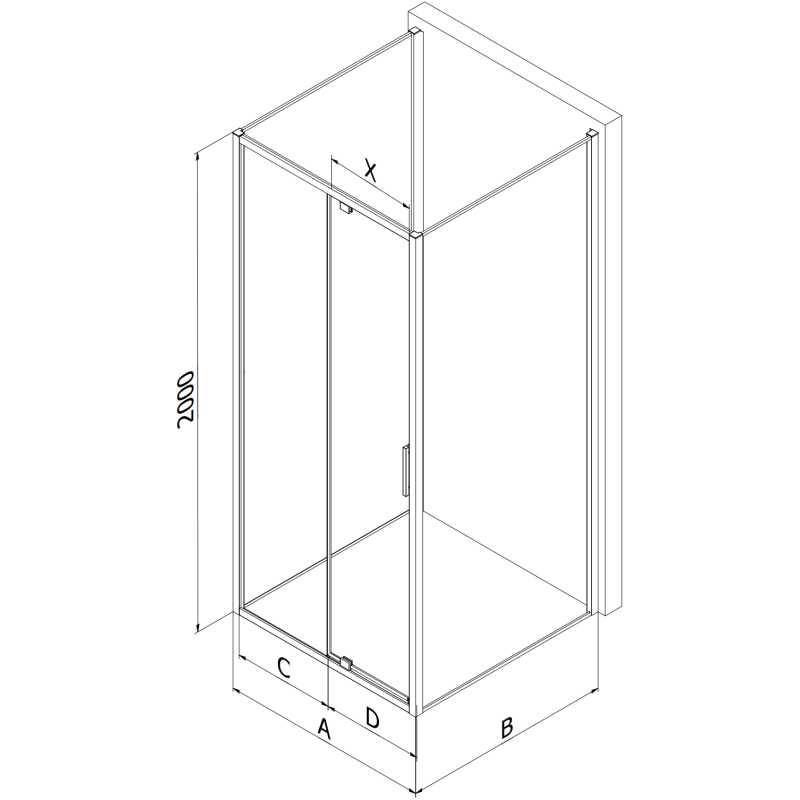 Mexen Exo-3S trijų sienų dušo kabina 125 x 80 cm, skaidri, juoda - 819-125-080-70-00-3S
