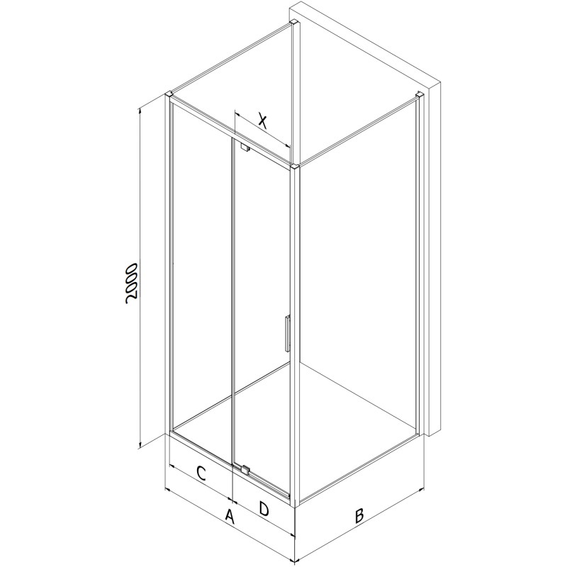 Mexen Exo-R 3S trijų sienų dušo kabina su varstomomis durimis 125 x 85 cm, permatoma, juoda - 819-125-085-70-00-3S