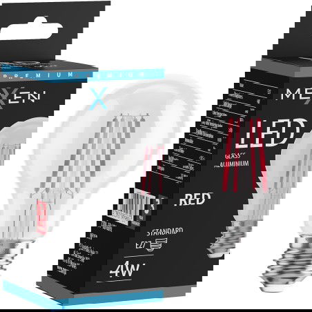 Mexen Vintis LED filamentinė lemputė E27, A60, 4W, 55 lm, raudona - L150-E27-04XX-45