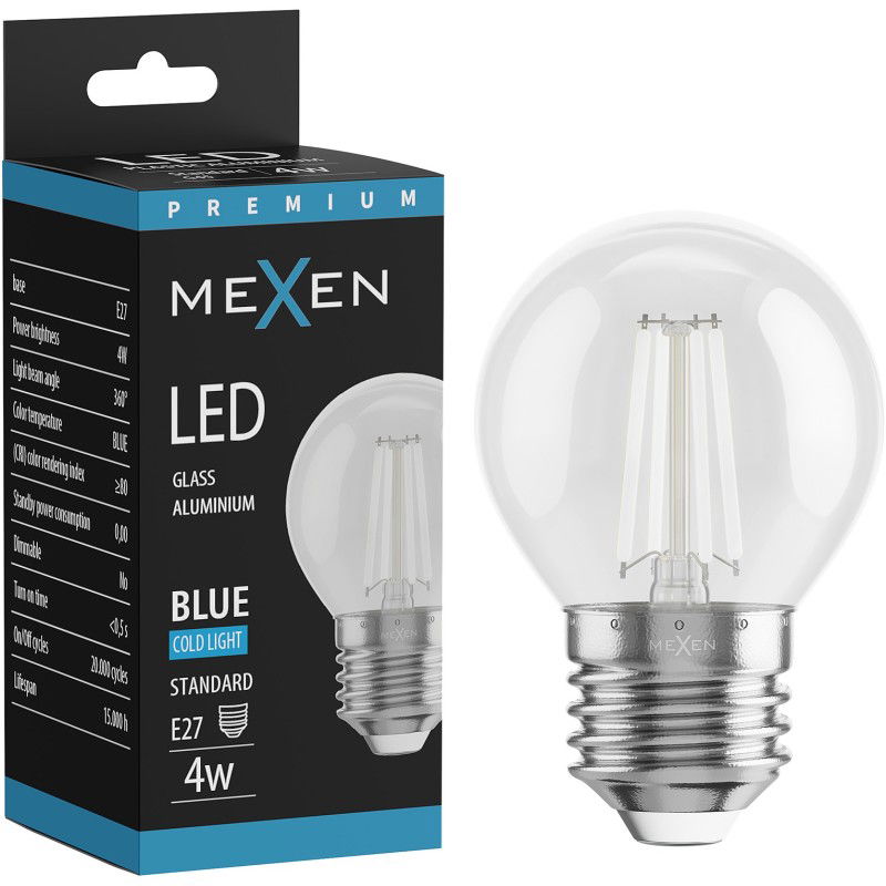 Mexen Vintis Filamentinė LED lemputė E27, G45, 4W, 55 lm, mėlyna - L156-E27-04XX-47