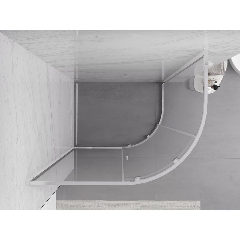 Mexen Exo asimetriška paslenkama pusapvalė dušo kabina 120 x 80 cm, skaidri, chromuota - 8131-120-080-01-00