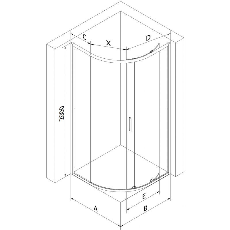 Mexen Exo asimetriška stumdoma puslankinė dušo kabina 120 x 80 cm, permatoma, auksinė - 8131-120-080-50-00