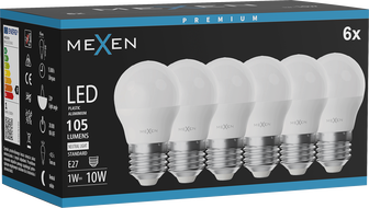 Mexen Nova 6x LED lemputė E27, G45, 1W, Neutrali - 4000K, 105 lm - L101-E27-0140-01x06