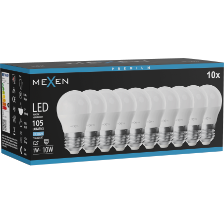 Mexen Nova 10x LED lemputė E27, G45, 1W, Šalta - 6500K, 105 lm - L101-E27-0165-01x10