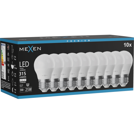 Mexen Nova 10x LED lemputė E27, G45, 3W, Neutrali - 4000K, 315 lm - L101-E27-0340-01x10