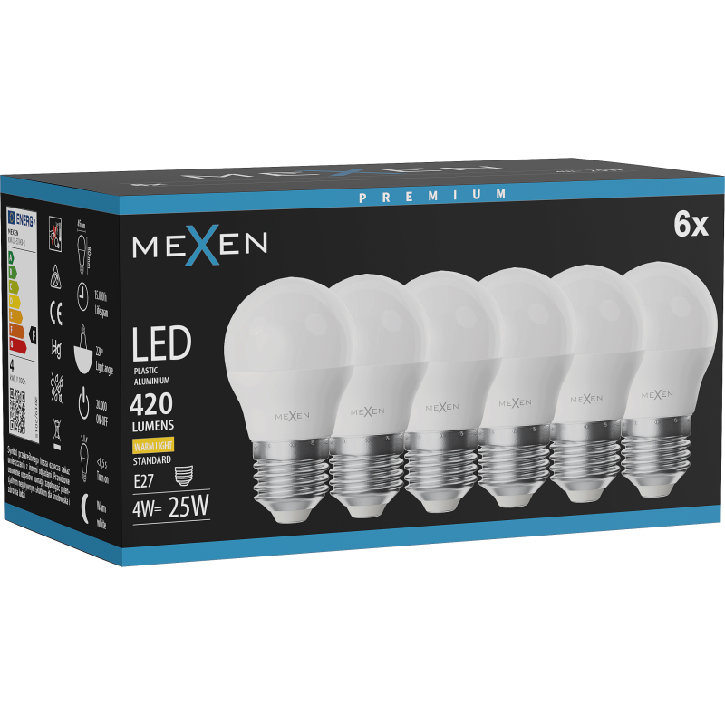 Mexen Nova 6x LED lemputė E27, G45, 4W, Šilta - 3000K, 420 lm - L101-E27-0430-01x06