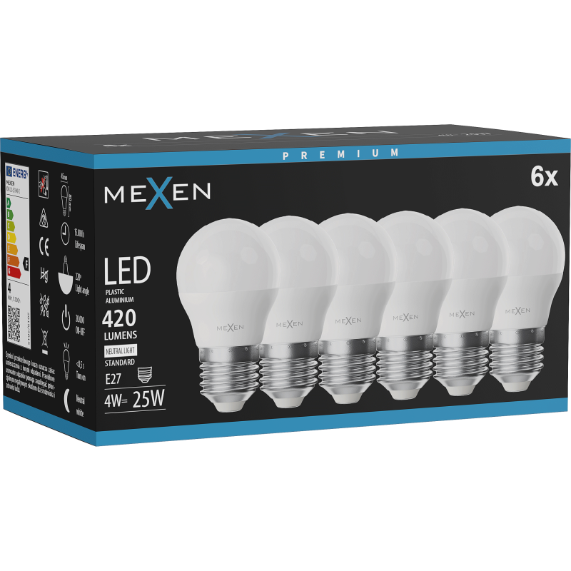 Mexen Nova 6x LED lemputė E27, G45, 4W, neutrali - 4000K, 420 lm - L101-E27-0440-01x06