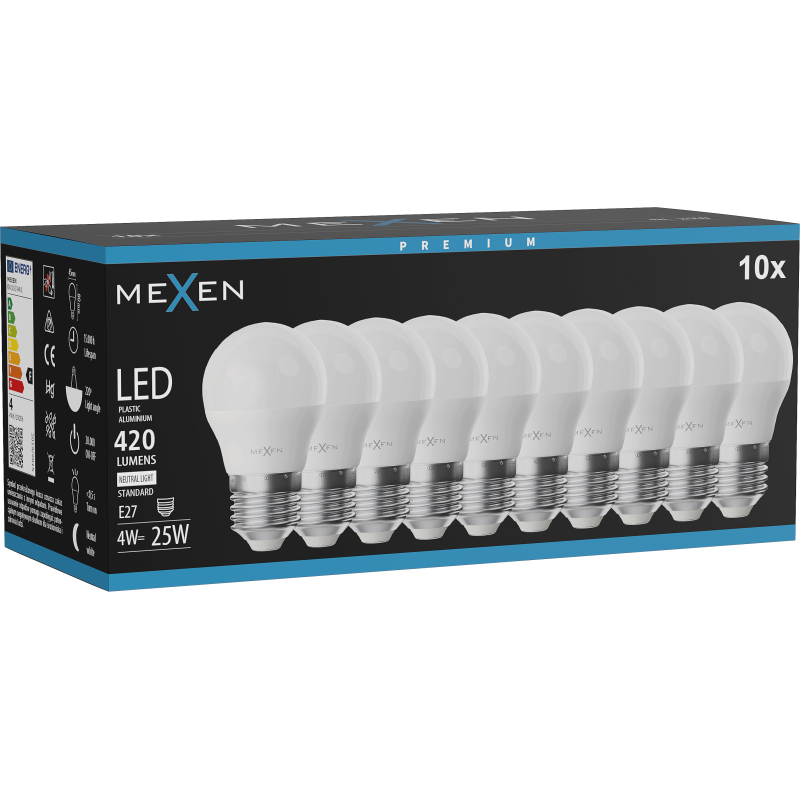 Mexen Nova 10x LED lemputė E27, G45, 4W, Neutralus - 4000K, 420 lm - L101-E27-0440-01x10