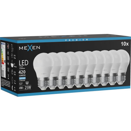 Mexen Nova 10x LED lemputė E27, G45, 4W, Šalta - 6500K, 420 lm - L101-E27-0465-01x10