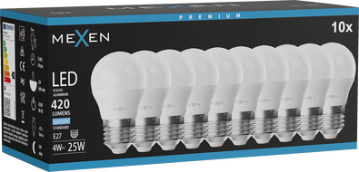 Mexen Nova 10x LED lemputė E27, G45, 4W, Šalta - 6500K, 420 lm - L101-E27-0465-01x10