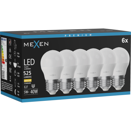 Mexen Nova 6x LED lemputė E27, G45, 5W, Šilta - 3000K, 525 lm - L101-E27-0530-01x06