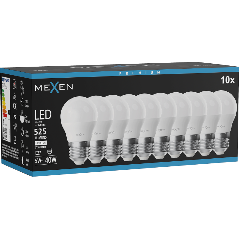 Mexen Nova 10x LED lemputė E27, G45, 5W, Neutrali - 4000K, 525 lm - L101-E27-0540-01x10