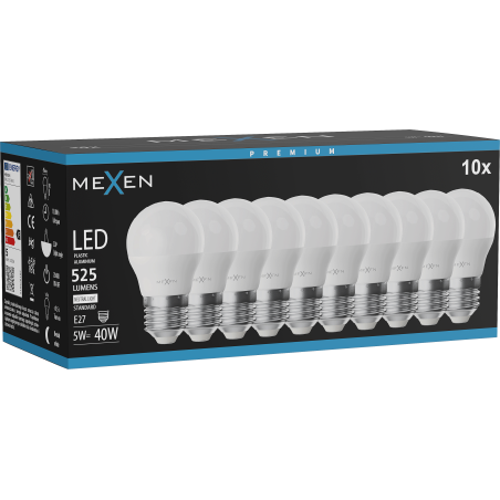Mexen Nova 10x LED lemputė E27, G45, 5W, Neutrali - 4000K, 525 lm - L101-E27-0540-01x10