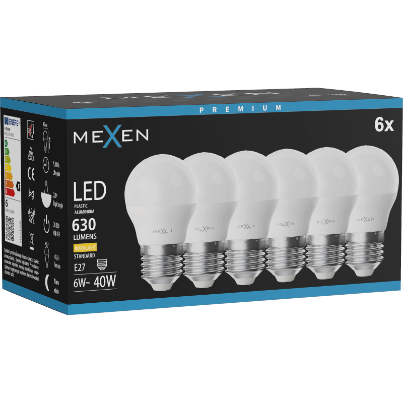 Mexen Nova 6x LED lemputė E27, G45, 6W, Šilta - 3000K, 630 lm - L101-E27-0630-01x06