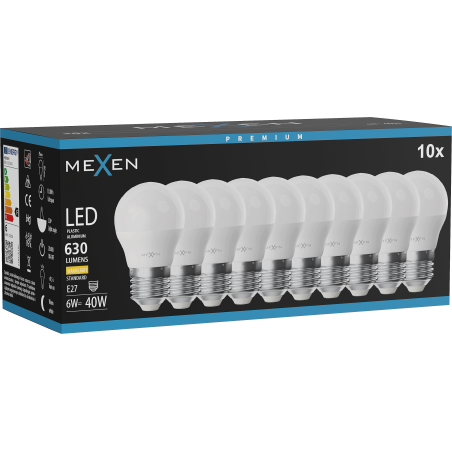 Mexen Nova 10x LED lemputė E27, G45, 6W, Šilta - 3000K, 630 lm - L101-E27-0630-01x10
