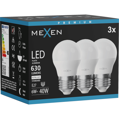 Mexen Nova 3x LED lemputė E27, G45, 6W, Neutrali - 4000K, 630 lm - L101-E27-0640-01x03