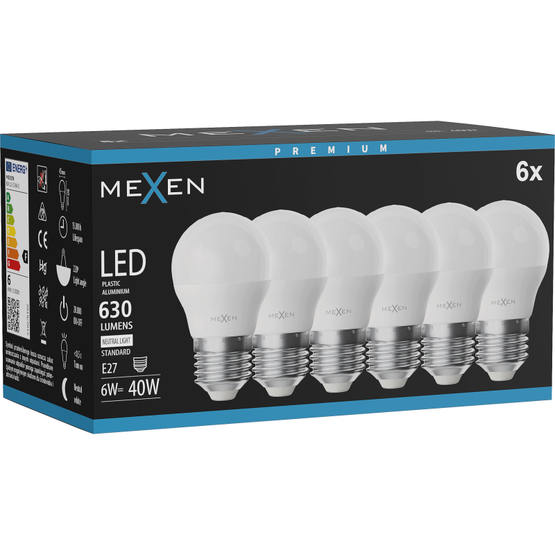 Mexen Nova 6x LED lemputė E27, G45, 6W, Neutralus - 4000K, 630 lm - L101-E27-0640-01x06