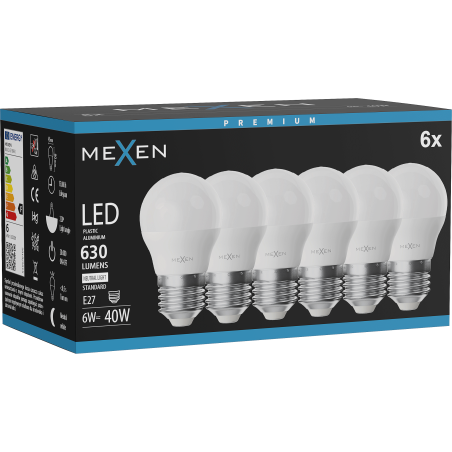 Mexen Nova 6x LED lemputė E27, G45, 6W, Neutralus - 4000K, 630 lm - L101-E27-0640-01x06