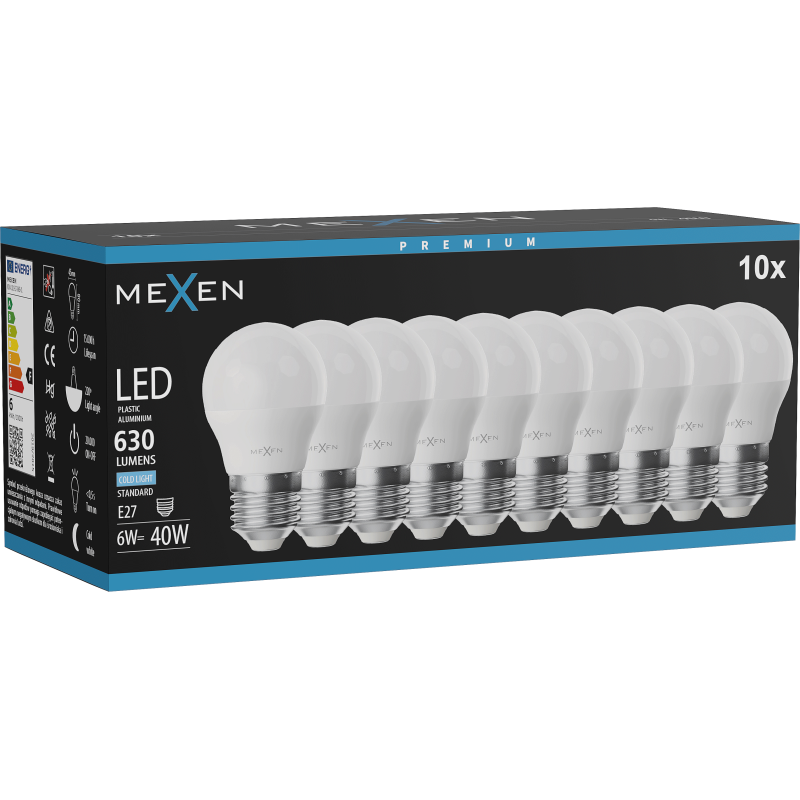 Mexen Nova 10x LED Lemputė E27, G45, 6W, Šalta - 6500K, 630 lm - L101-E27-0665-01x10